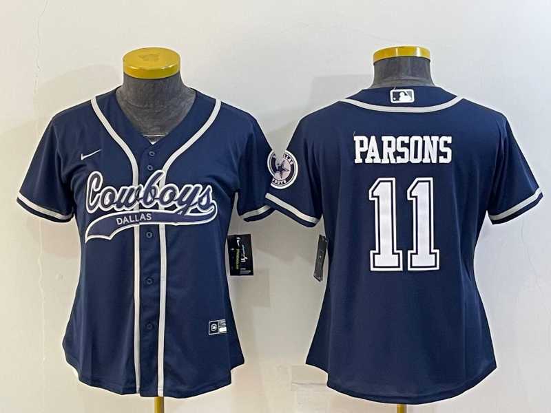 Womens Dallas Cowboys #11 Micah Parsons Navy Blue With Patch Cool Base Stitched Baseball Jersey->women nfl jersey->Women Jersey